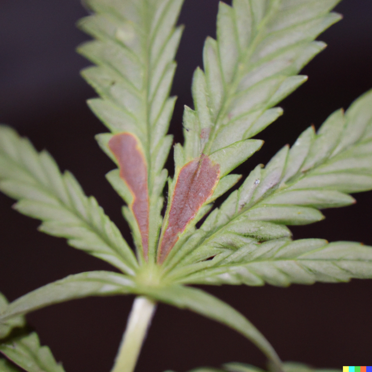 Cannabis leaf showing the early signs of a cannabis nutrient deficiency